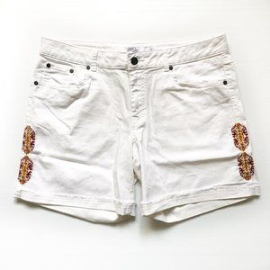 PRANA Shorts White Embroidered Denim Shorts Sz 14